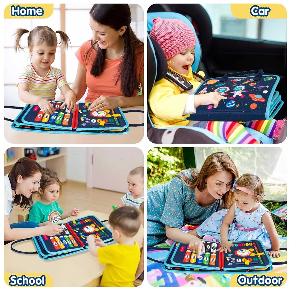 Busy Board for Toddlers 2-4,Busy Book for Toddlers 1-3,Preschool Educational Activity Sensory Board for Learning Fine Motor Skills,
