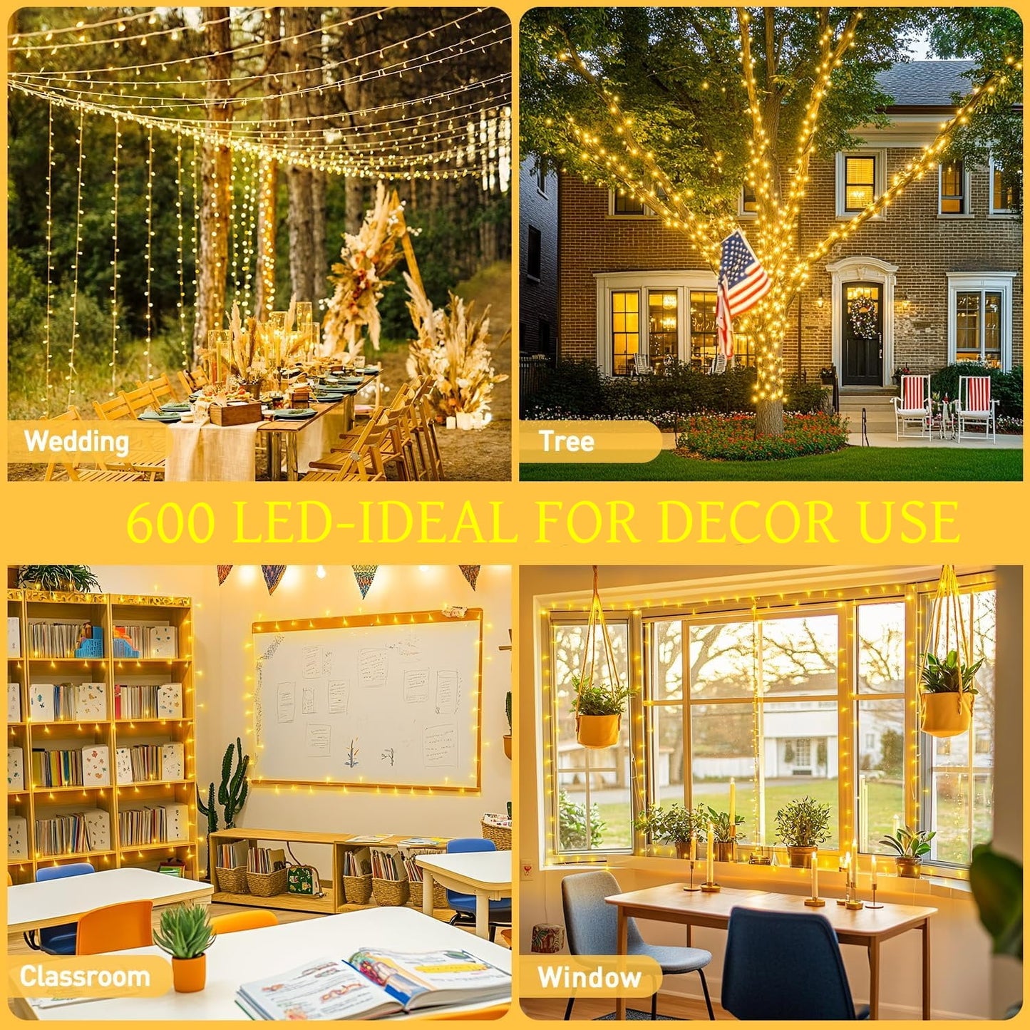 168FT Christmas Lights Outdoor 8 Modes Indoor String Lights for Outside Warm White