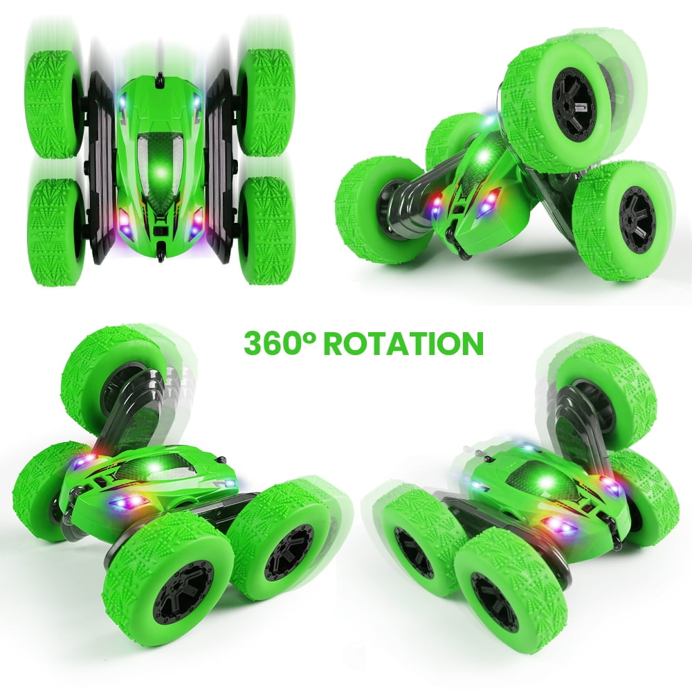 Uncahome RC Cars, Remote Control Car 2.4Ghz Stunt Car with Double Sided 360 Flips, Rechargeable 4WD Off Road RC Car Toys for Kids (Green)