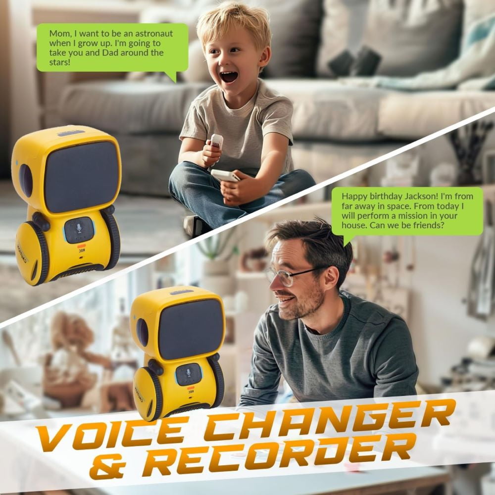Kids Robot Toy, Smart Talking Robots, Gift for Boys and Girls Age 3+, Intelligent Partner And Teacher, with Voice Controlled And Touch Sensor, Yellow
