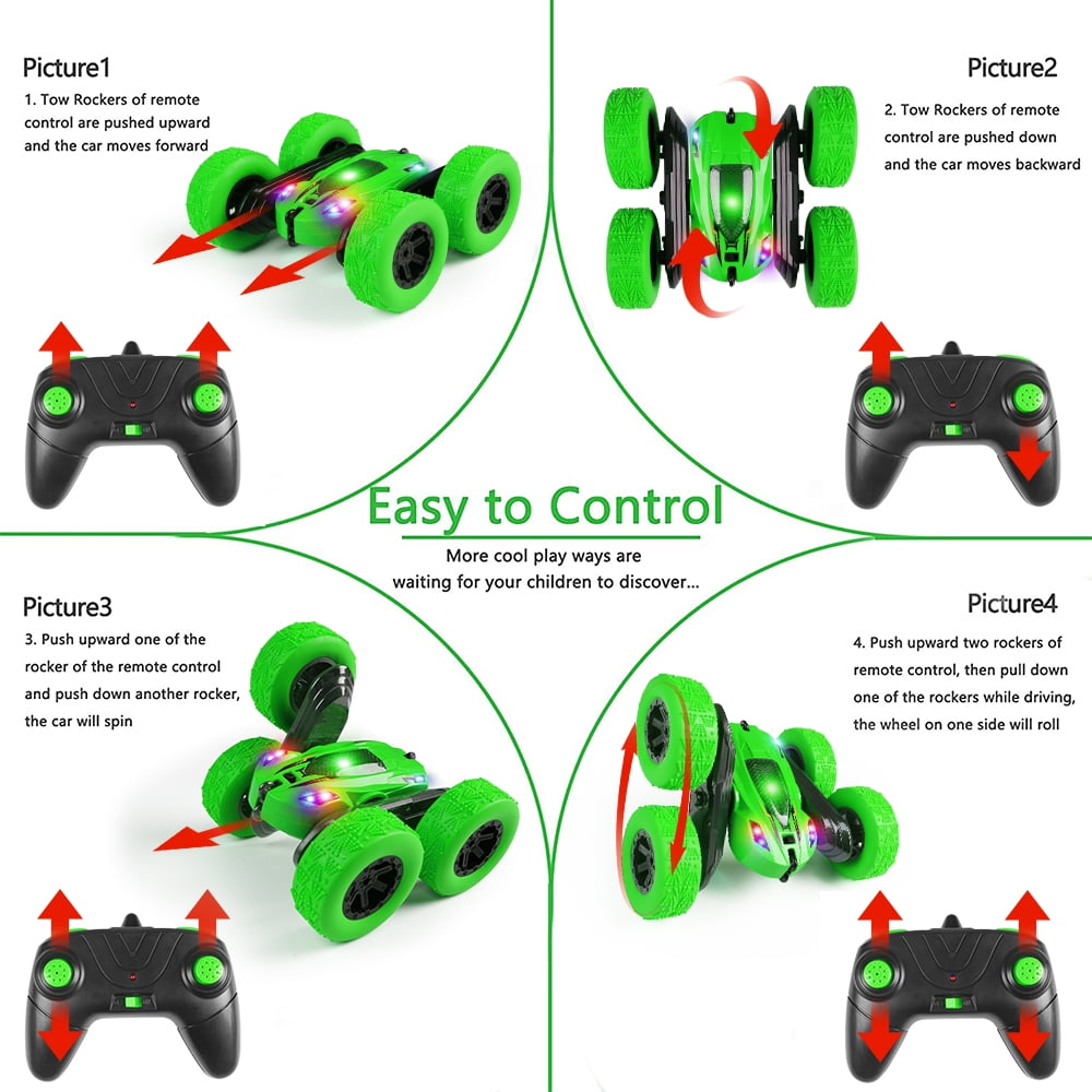 Uncahome RC Cars, Remote Control Car 2.4Ghz Stunt Car with Double Sided 360 Flips, Rechargeable 4WD Off Road RC Car Toys for Kids (Green)