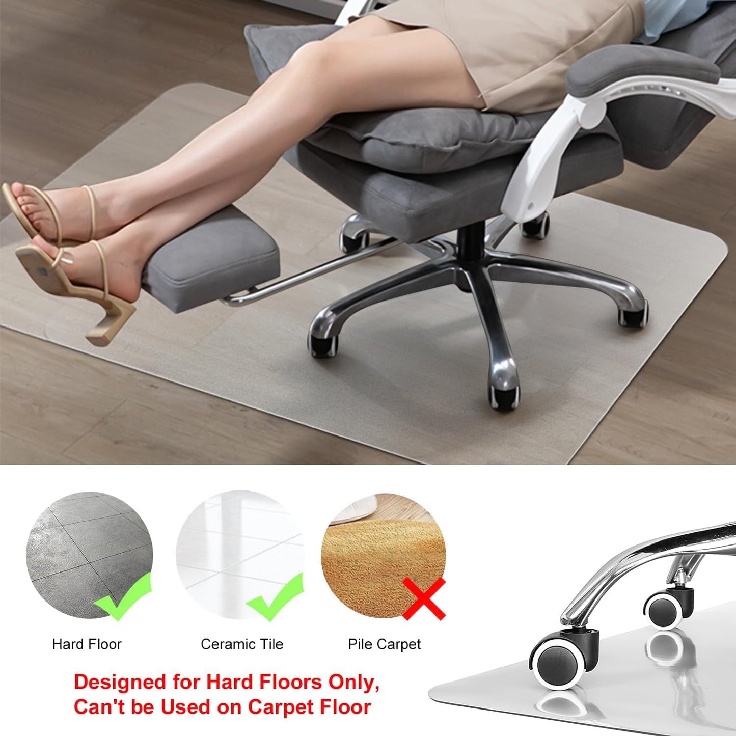 Office Mat for Hard Floor (36 "X 48" Rectangle), Transparent PVC, Office Chair Mat for Home and Office