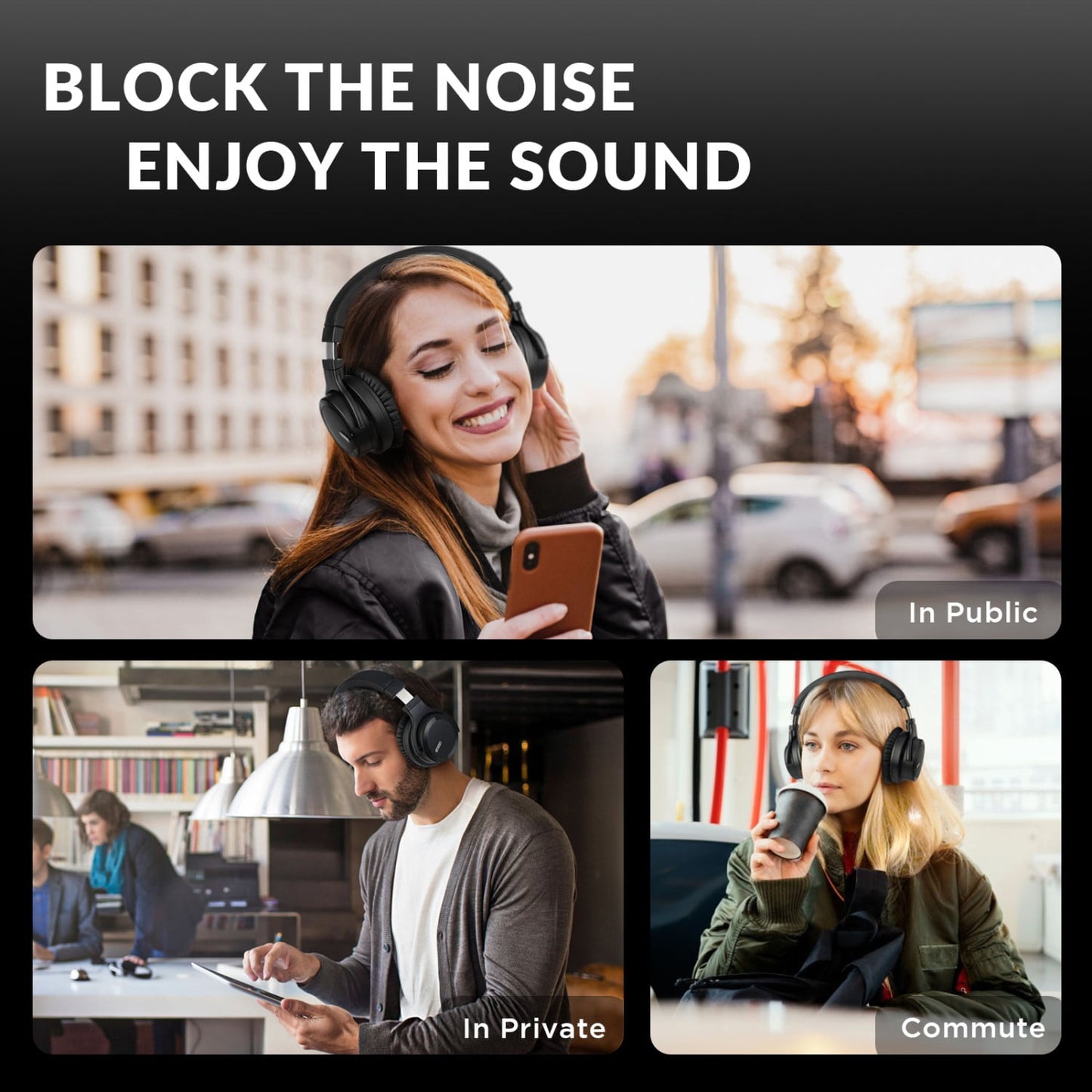 Bluetooth Headphones Noise Cancelling Headphones Wireless & Wired over Ear with Microphone for TV PC