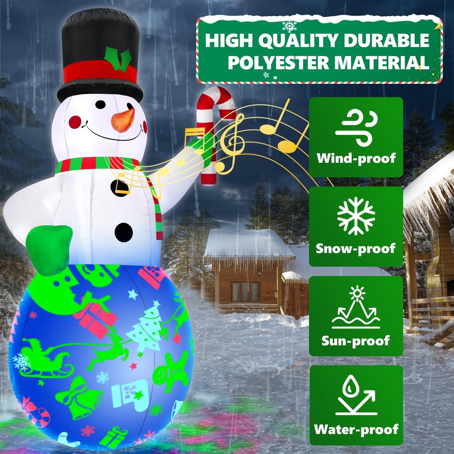 7Ft Christmas Inflatables Snowman, Blow Up Snowman, Built-in Rotating Colorful Projector LED Lights Yard Decor for Party Indoor Garden Lawn Xmas