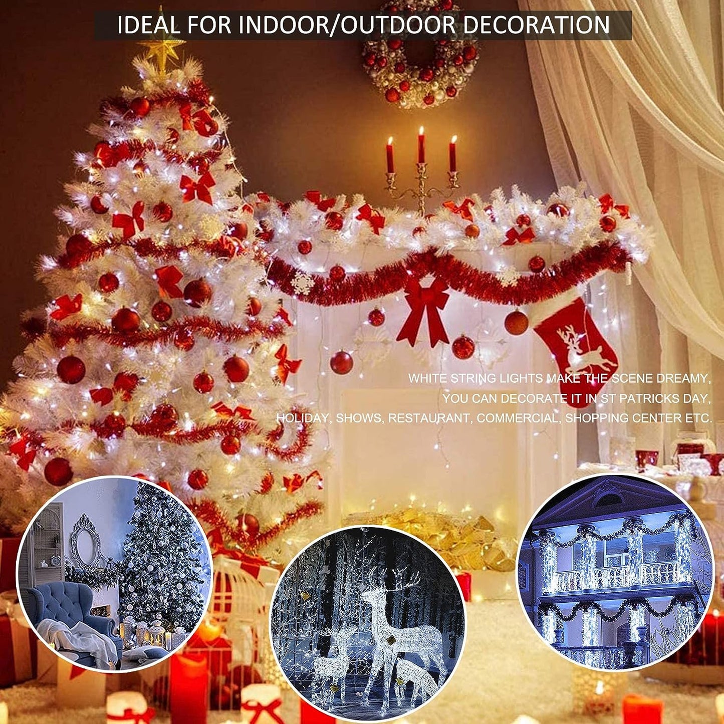 33ft 400 LED Christmas String Lights White Fairy Lights Led Icicle Christmas Lights Plug-in for Christmas, Holiday, Wedding (Cool White)