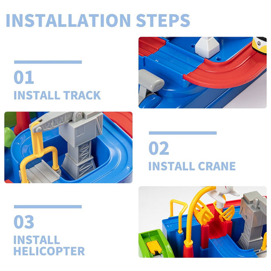 Kids Race Track Car Adventure Toy for Toddlers, Car Rescue Adventure Toys with 4 Mini Car 6 Buttons for 3-7 Years Old Boys Girls, Manually Operated Car Playset Education Toys for Kids Age 3+, Blue