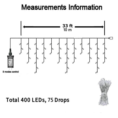 33ft 400 LED Christmas String Lights White Fairy Lights Led Icicle Christmas Lights Plug-in for Christmas, Holiday, Wedding (Cool White)