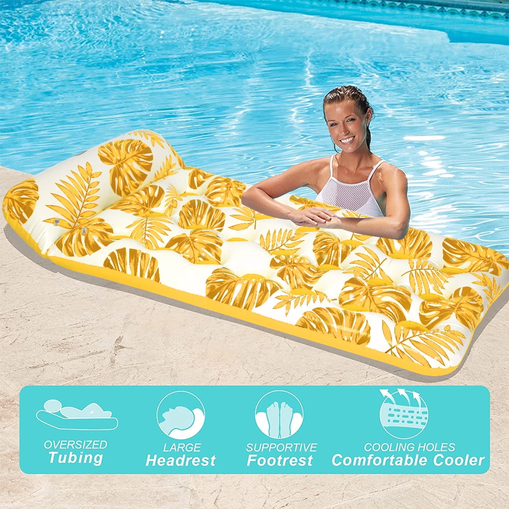 73 x 34in Inflatable Pool Float 1 Piece Adults Floating Pool Lounge for Lake Beach Swimming Pool Fun, Yellow