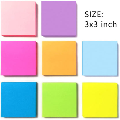 Sticky Notes 3x3in, Sticky Pads Bulk Self-Stick Note Pads, 8 Pads Posted Notes Bright Colorful 100 Pad