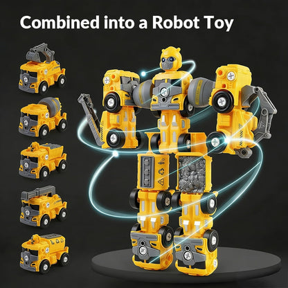 5 in 1 Take Apart Trucks Transform to Robot Construction Vehicles Set Transforming Robots for Kids Educational STEM Toys