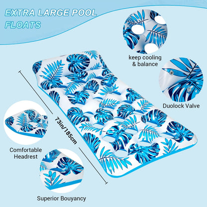 73 x 34in Inflatable Pool Float 1 Piece Adults Floating Pool Lounge for Lake Beach Swimming Pool Fun, Blue