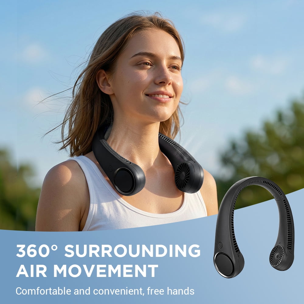 Portable Neck Fan, 3 Speeds Hands Free Personal Wearable Bladeless Fan with 3600mAh Rechargeable Battery, Black