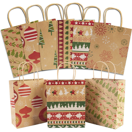 24PCS Christmas Gift Bags Christmas Kraft Gift Bags Holiday Paper Goody Gift (9" x 7.3" x 3.3")