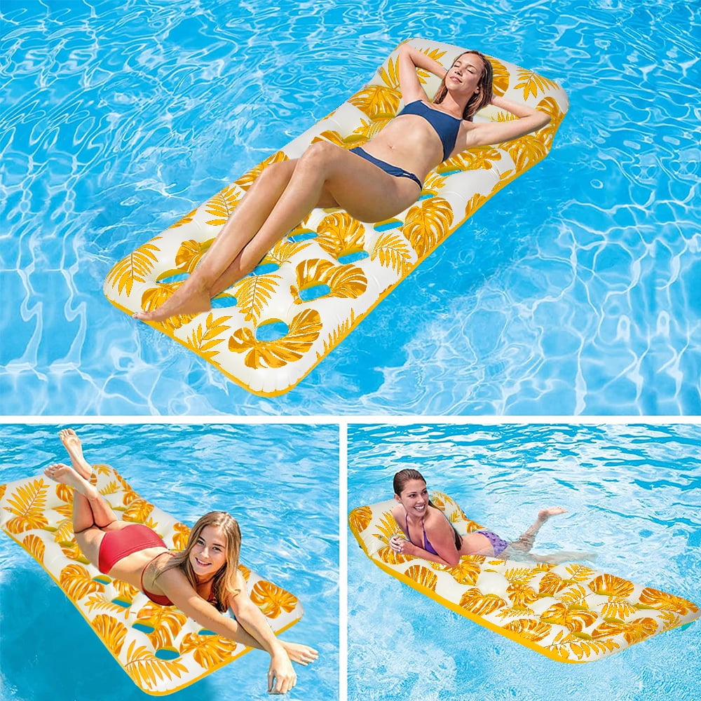 73 x 34in Inflatable Pool Float 1 Piece Adults Floating Pool Lounge for Lake Beach Swimming Pool Fun, Yellow