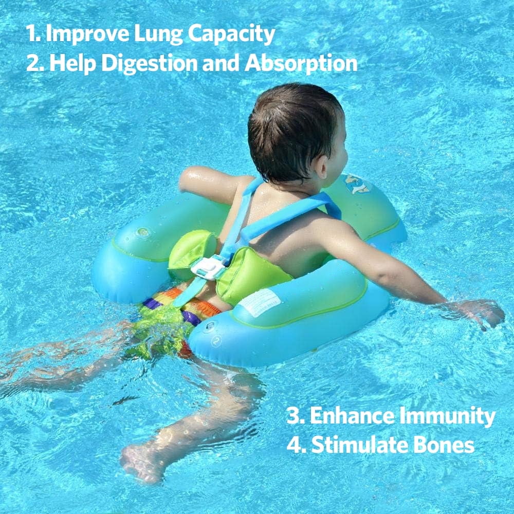 SwFoer Baby Pool Float with Canopy Sun Protection Skin Friendly Infant Blue