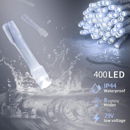 33ft 400 LED Christmas String Lights White Fairy Lights Led Icicle Christmas Lights Plug-in for Christmas, Holiday, Wedding (Cool White)