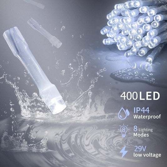 33ft 400 LED Christmas String Lights White Fairy Lights Led Icicle Christmas Lights Plug-in for Christmas, Holiday, Wedding (Cool White)