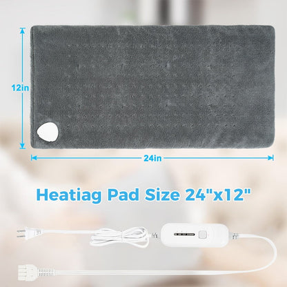 12" x 24" Heating Pad with 3 Heat Settings, Auto Shut Off, Machine Washable, Grey