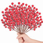 SwFoer 24 Pack 8.5" Snow Frosted Artificial Red Berry Picks Holly Stems for Christmas Tree Wreath DIY Winter Home Decor