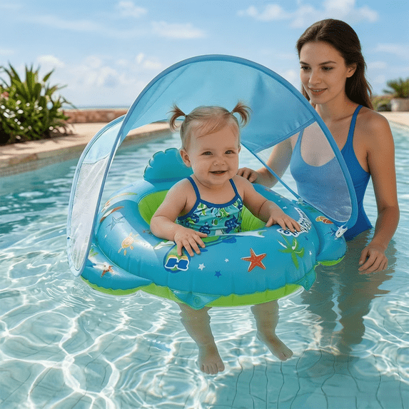 Pool Float Toys Baby Pool Float with Canopy Baby Float Infant Swimming Pool Float Sun Protection