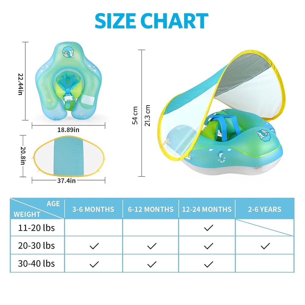 SwFoer Baby Pool Float with Canopy Sun Protection Skin Friendly Infant Blue