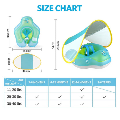 SwFoer Baby Pool Float with Canopy Sun Protection Skin Friendly Infant Blue