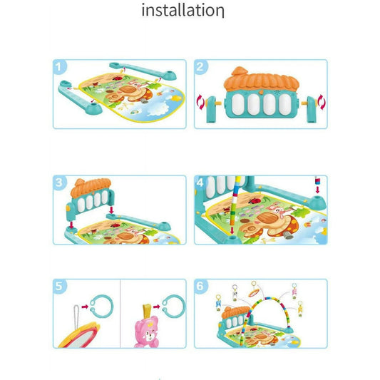 Baby Play Mat for Infant with Music and Mirror, Newborn Piano Activity Center Toys Gym Floor Playmat for Boys Girls