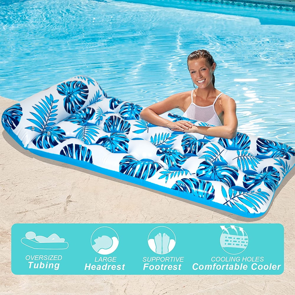 73 x 34in Inflatable Pool Float 1 Piece Adults Floating Pool Lounge for Lake Beach Swimming Pool Fun, Blue