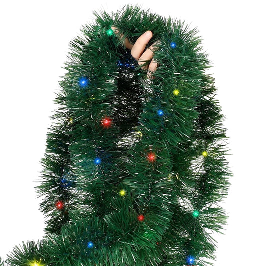 25Ft Prelit Christmas Garland with 100 Colorful String Lights, Artificial Xmas Garland, Suitable for Indoor or Outdoor Decorations