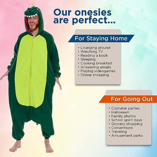 Funsmile Dinosaur Onesies Animal Women/Men Pajamas Adult Costume Cosplay Sleepwear Unisex Onesie for Home Christmas Halloween
