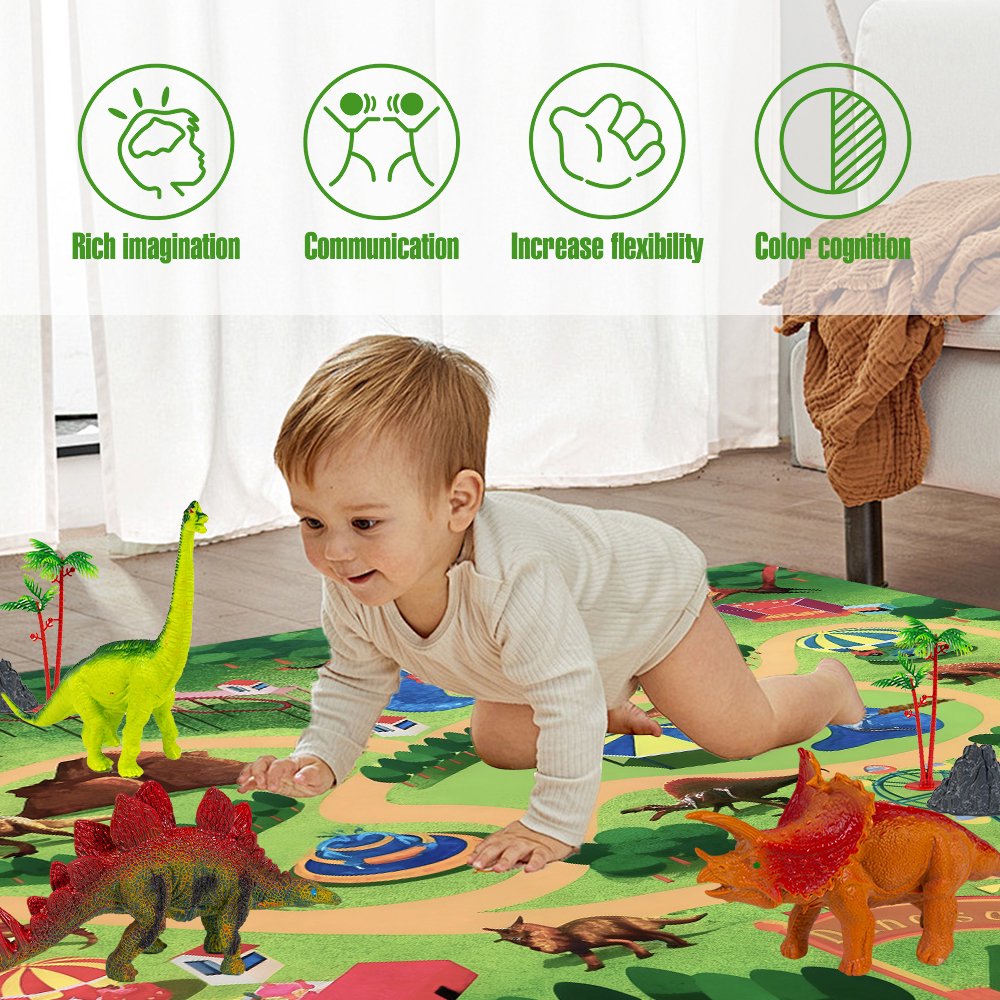 Dinosaur Toys with 22 Realistic Dinosaur Figures&Activity Play Mat, Dinosaur Play Set Christmas Gifts for Kids Toddler Toy Age 3-7