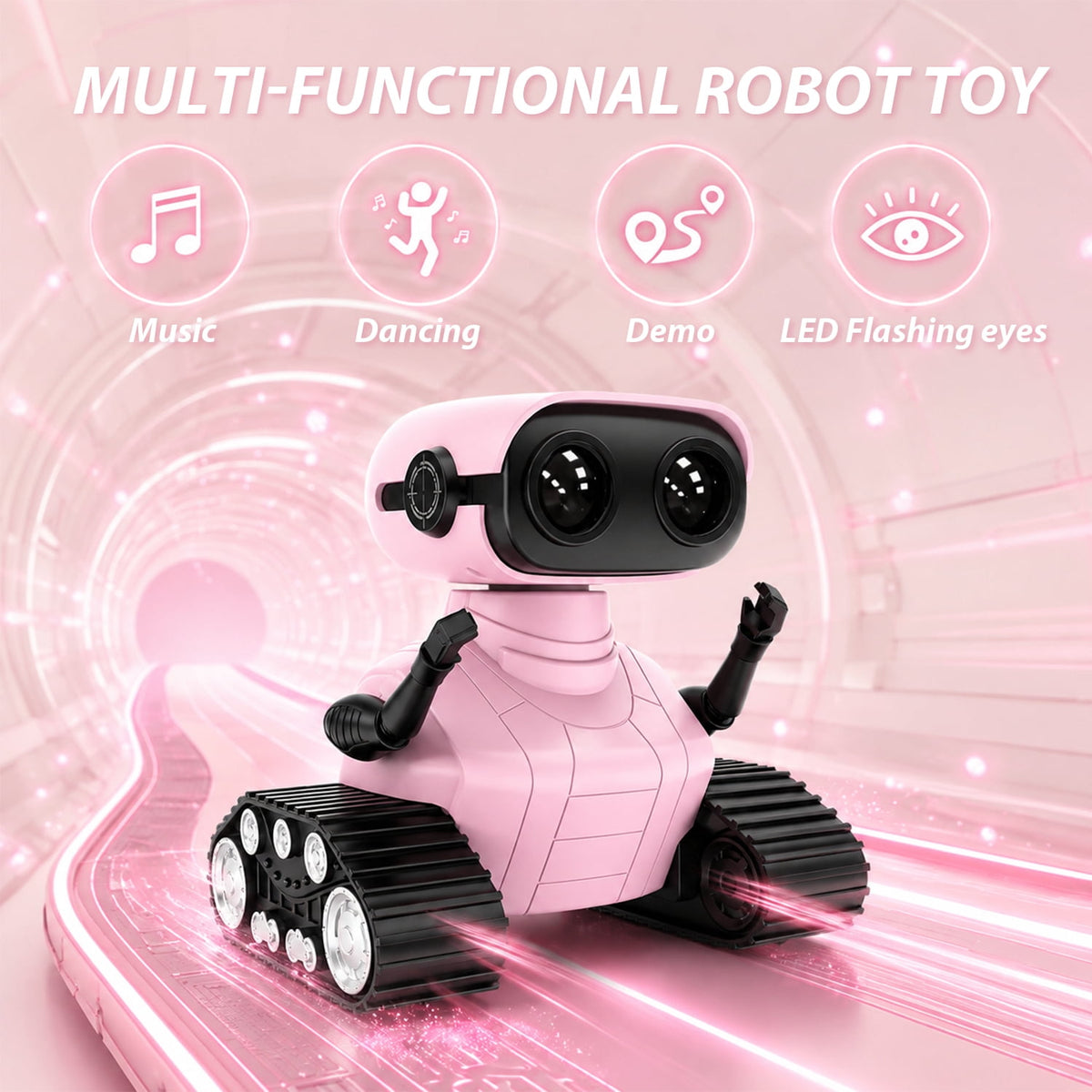 Swfoer Robot Toys for Kids,Remote Control Robot Toy, Rechargeable RC Robot for Boys Girls with Music and LED Eyes, Gift for Children Age 3 Years and Up, Pink
