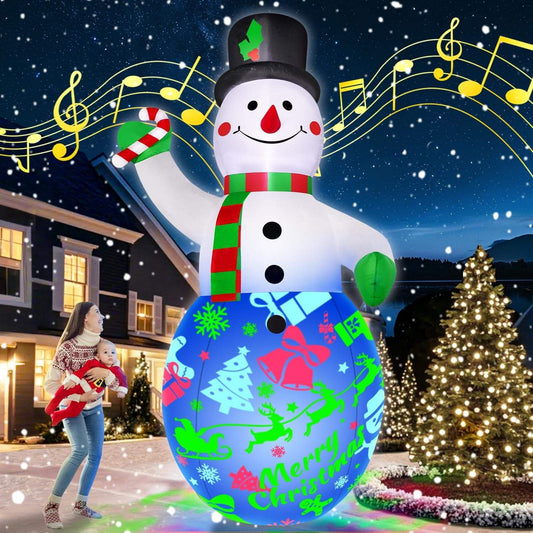7Ft Christmas Inflatables Snowman, Blow Up Snowman, Built-in Rotating Colorful Projector LED Lights Yard Decor for Party Indoor Garden Lawn Xmas