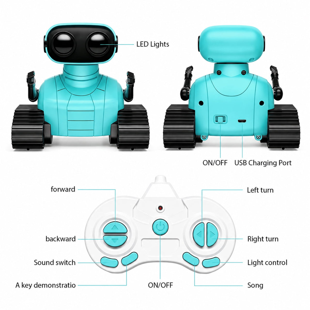 Swfoer Robot Toys for Kids,Remote Control Robot Toy, Rechargeable RC Robot for Boys Girls with Music and LED Eyes, Gift for Children Age 3 Years and Up, Blue