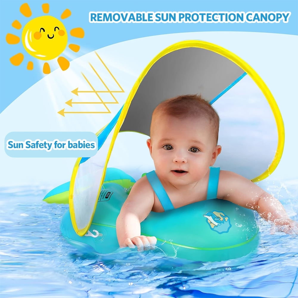 SwFoer Baby Pool Float with Canopy Sun Protection Skin Friendly Infant Blue