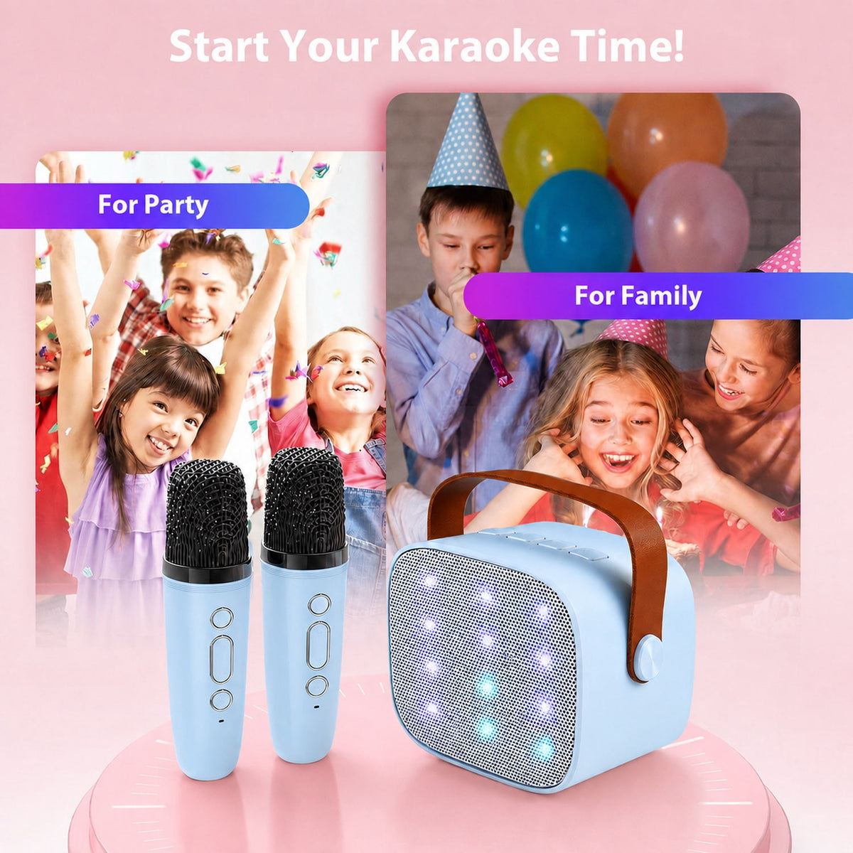 Mini Karaoke Machine with 2 Wireless Microphones Portable Mini Karaoke Machine for Kids for Christmas Party Gift