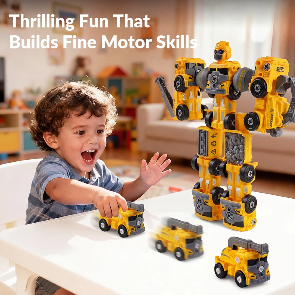 5 in 1 Take Apart Trucks Transform to Robot Construction Vehicles Set Transforming Robots for Kids Educational STEM Toys