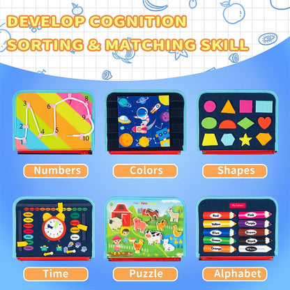 Busy Board for Toddlers 2-4,Busy Book for Toddlers 1-3,Preschool Educational Activity Sensory Board for Learning Fine Motor Skills,