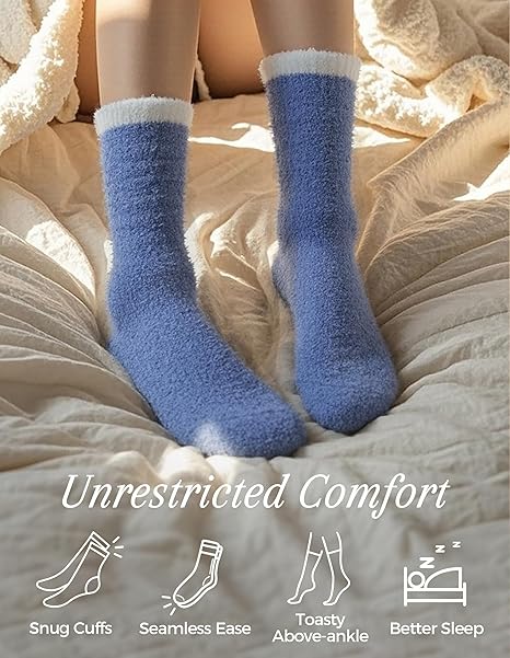 6 Pairs Fuzzy Socks For Women Soft Home Slipper Socks Fluffy Sleeping Socks don't Shed Lint