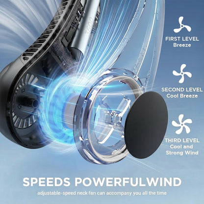 Portable Neck Fan, 3 Speeds Hands Free Personal Wearable Bladeless Fan with 3600mAh Rechargeable Battery, Black