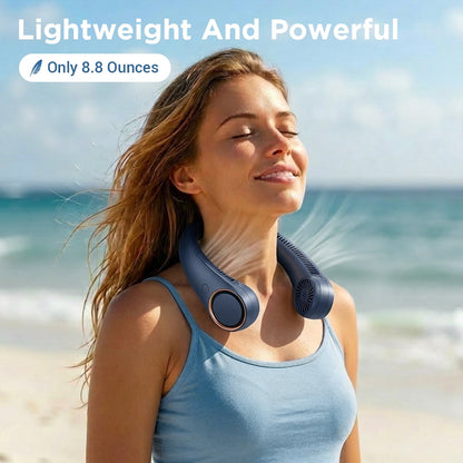 Portable Neck Fan, 3 Speeds Hands Free Personal Wearable Bladeless Fan with 3600mAh Rechargeable Battery, Blue