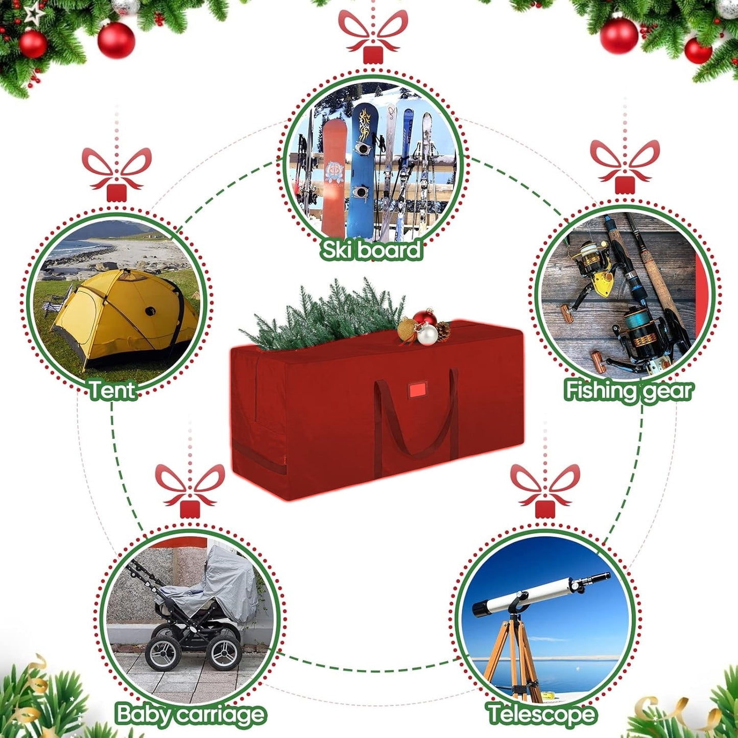 6 ft Christmas Tree Storage Bag , for Big Artificial Xmas Tree,Holiday Trees, Red