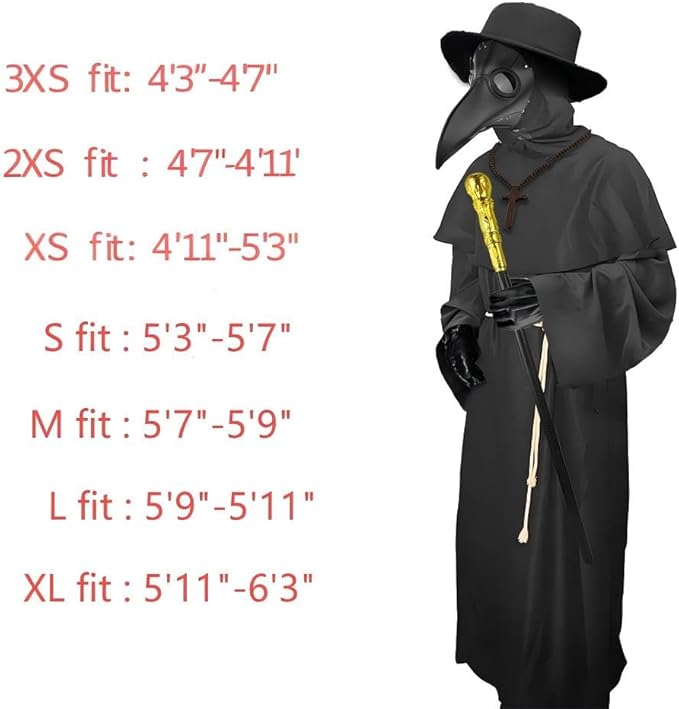 Plague Doctor Mask Costumes Set 6 in 1 Halloween Beak Mask Plague Dr Outfit for Adults