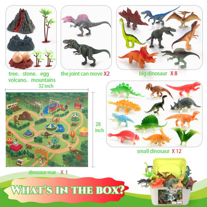 Dinosaur Toys with 22 Realistic Dinosaur Figures&Activity Play Mat, Dinosaur Play Set Christmas Gifts for Kids Toddler Toy Age 3-7
