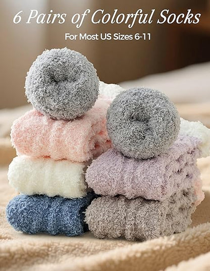 6 Pairs Fuzzy Socks For Women Soft Home Slipper Socks Fluffy Sleeping Socks don't Shed Lint