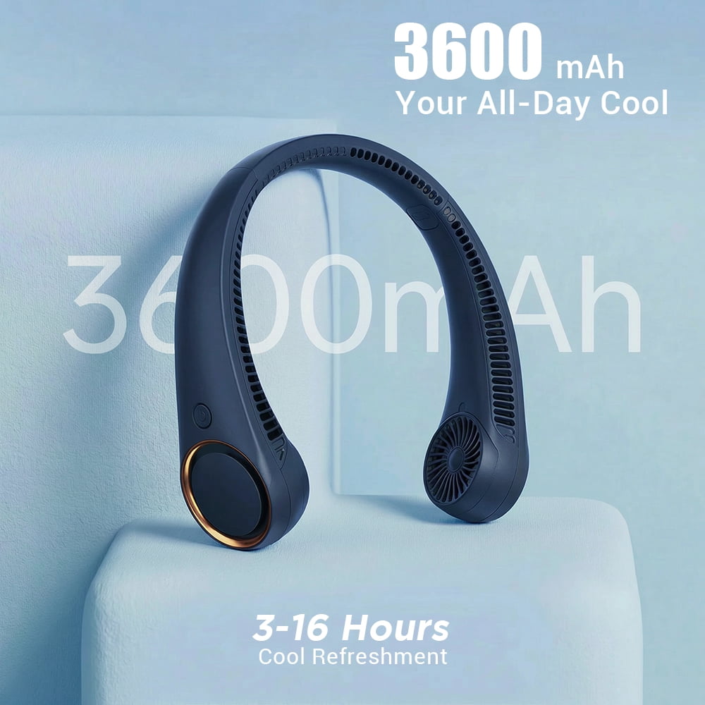 Portable Neck Fan, 3 Speeds Hands Free Personal Wearable Bladeless Fan with 3600mAh Rechargeable Battery, Blue