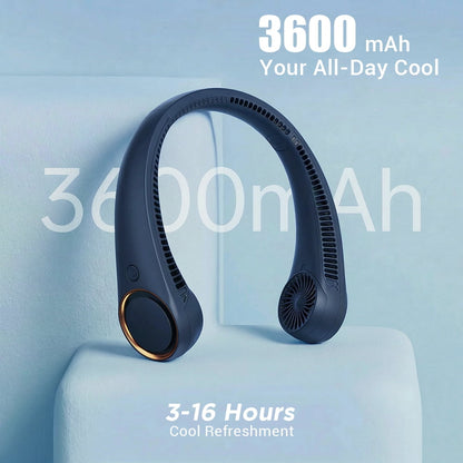 Portable Neck Fan, 3 Speeds Hands Free Personal Wearable Bladeless Fan with 3600mAh Rechargeable Battery, Blue