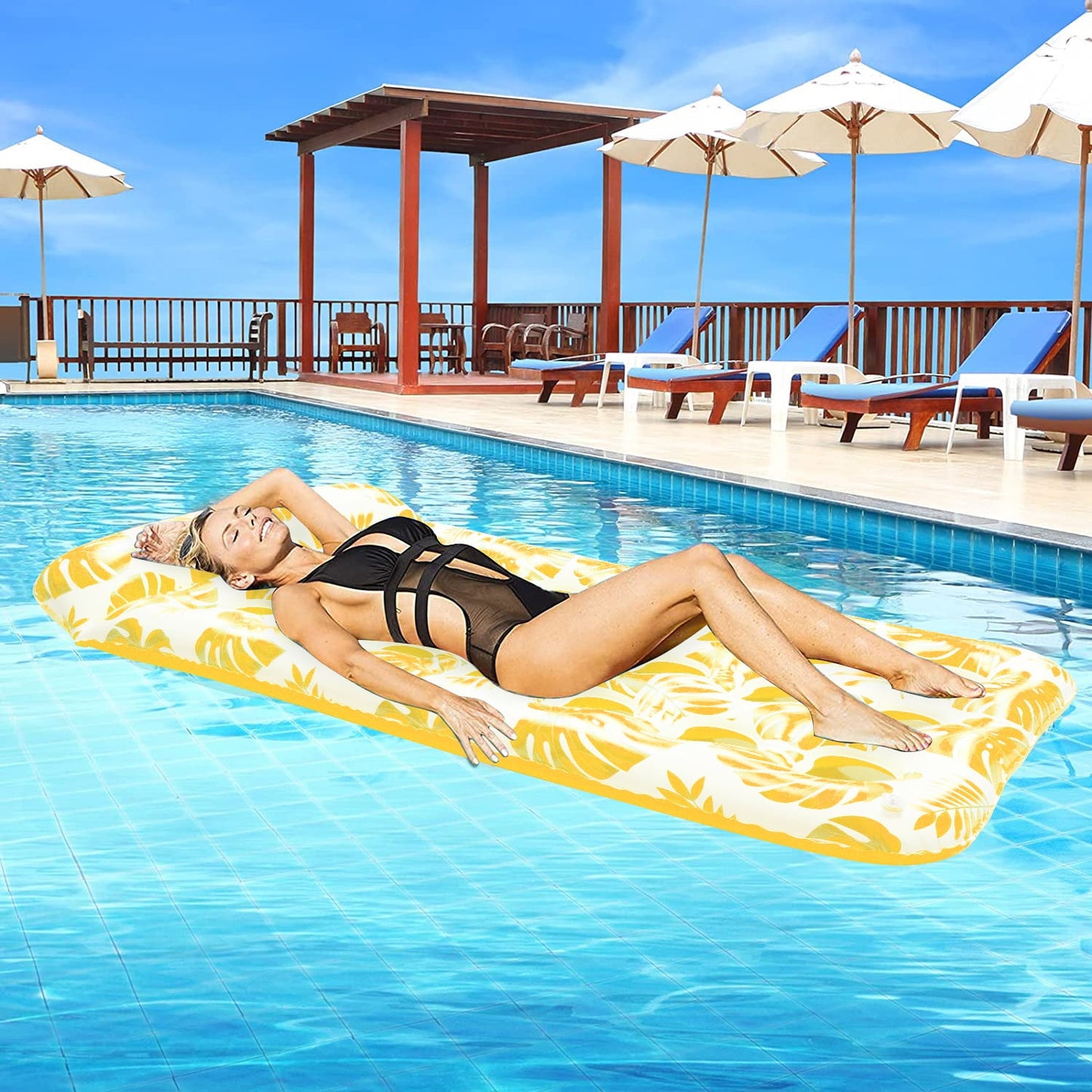 73 x 34in Inflatable Pool Float 1 Piece Adults Floating Pool Lounge for Lake Beach Swimming Pool Fun, Yellow