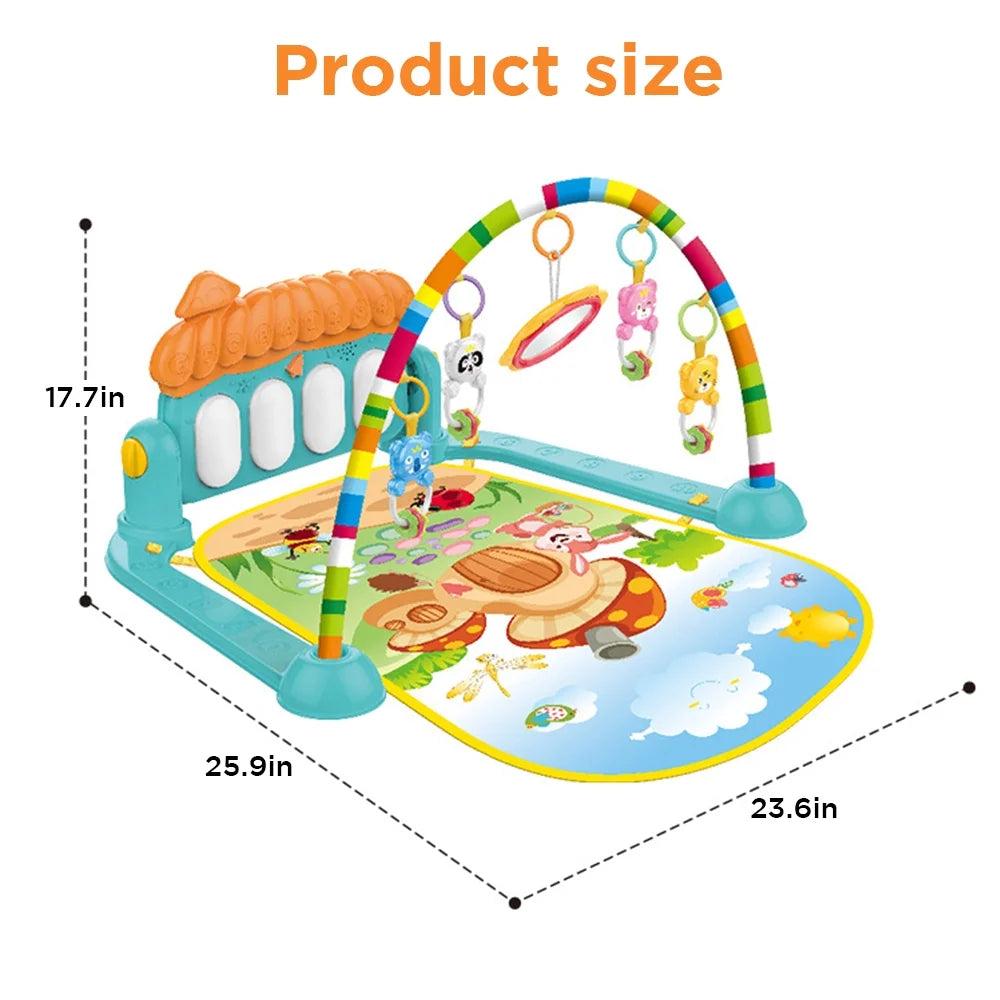 Baby Play Mat for Infant with Music and Mirror, Newborn Piano Activity Center Toys Gym Floor Playmat for Boys Girls