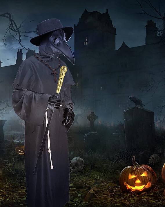 Plague Doctor Mask Costumes Set 6 in 1 Halloween Beak Mask Plague Dr Outfit for Adults
